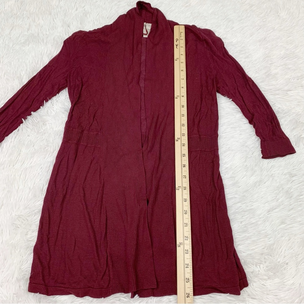 Loft Petite long sleeve open front cardigan mid length burgundy - Picture 2 of 8